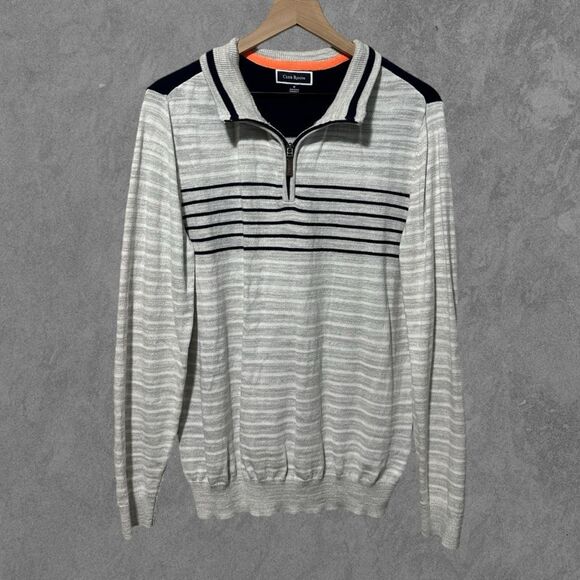 CLUB ROOM | Striped Quarter Zip White & Navy Blue Ribbed Pullover Sweater M - Picture 4 of 4